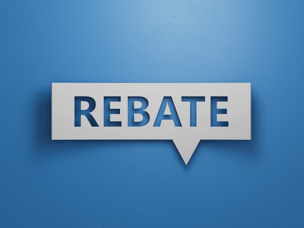 A Rebate logo against a blue background A Rebate logo against a blue background
